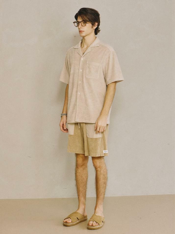 Terry Open-collar Shirt Beige