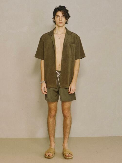 Terry Open-collar Shirt Khaki