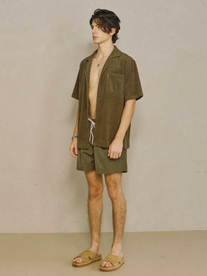 Terry Open-collar Shirt Khaki