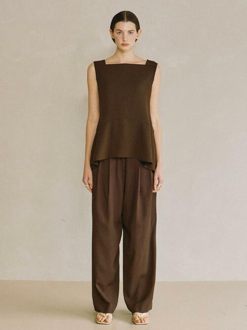 Sleeveless Peplum Top Brown