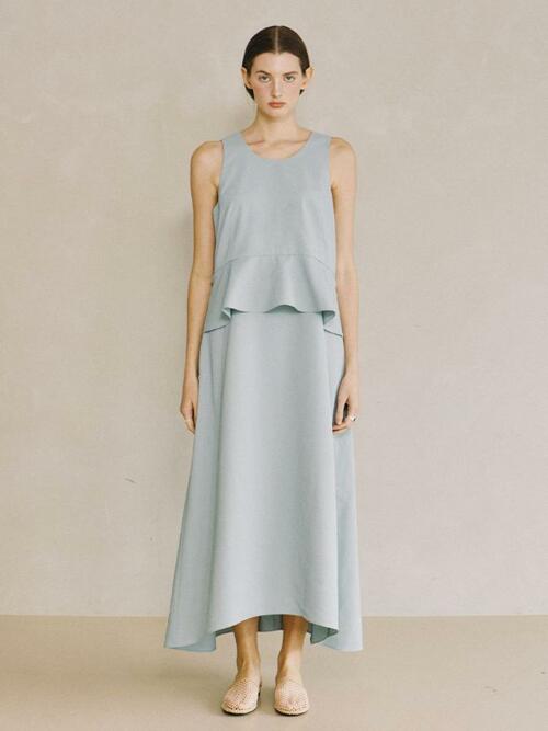 Sleeveless Peplum Long Dress - aquablue