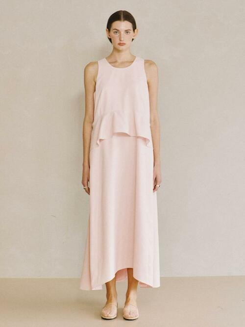 Sleeveless Peplum Long Dress - pink