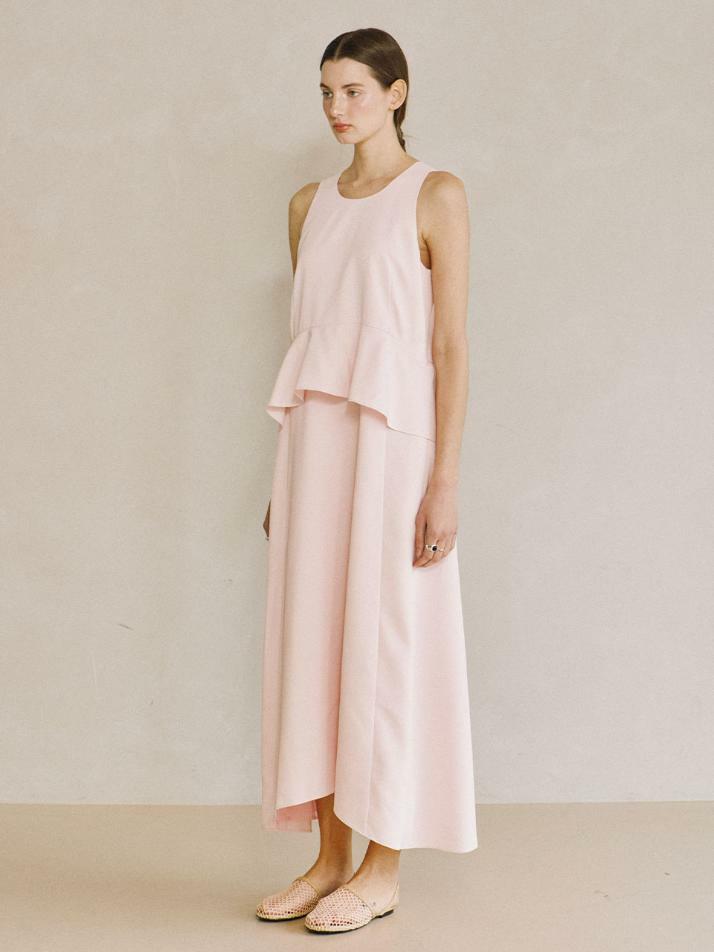 Sleeveless Peplum Long Dress - pink