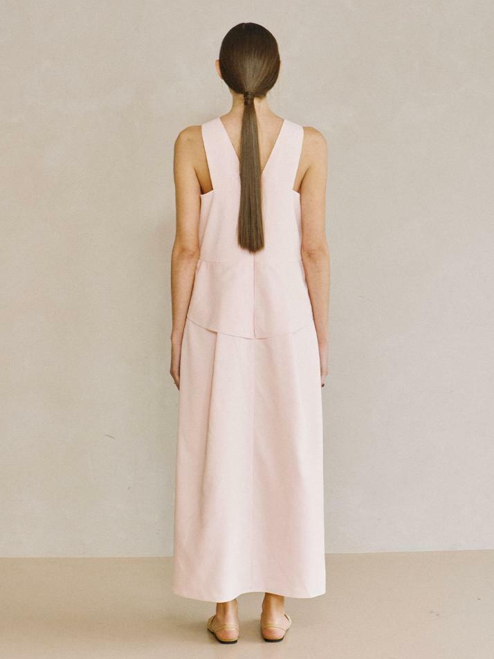 Sleeveless Peplum Long Dress - pink