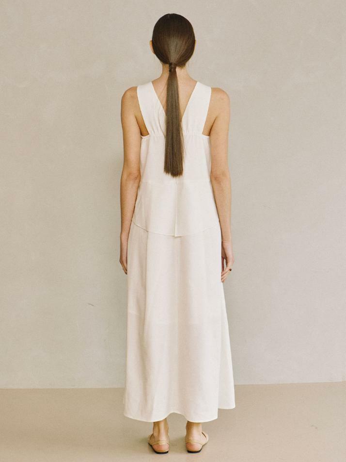 Sleeveless Peplum Long Dress -Ivory