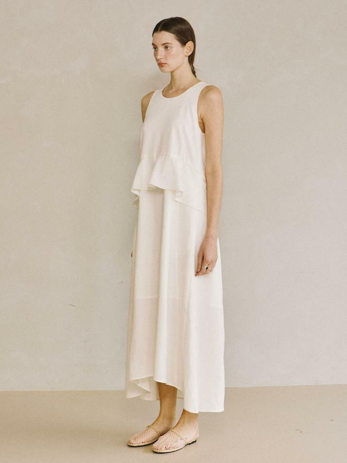 Sleeveless Peplum Long Dress -Ivory