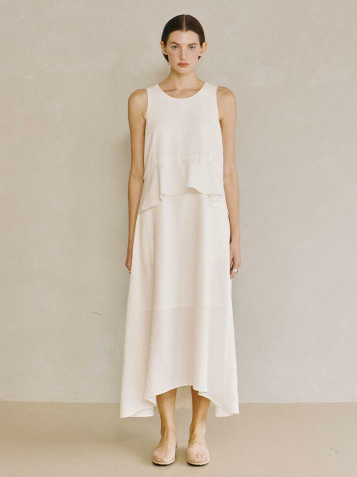 Sleeveless Peplum Long Dress -Ivory