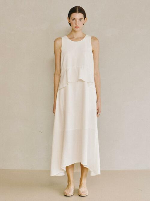 Sleeveless Peplum Long Dress -Ivory