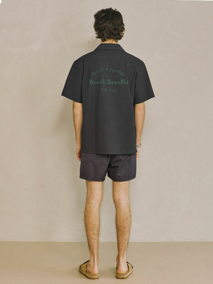 Seersucker Open-collar Shirt Navy