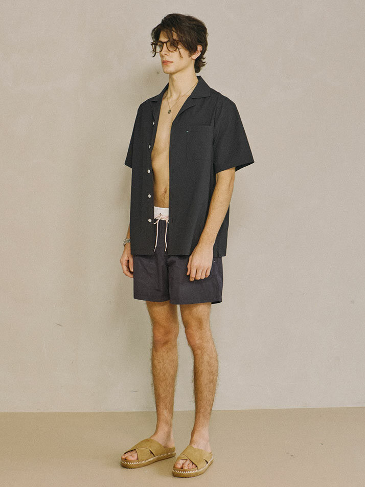 Seersucker Open-collar Shirt Navy