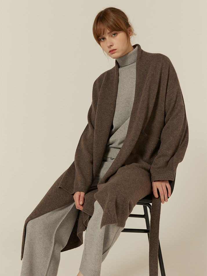 Cashmere Belted  Open Wrap Long Cardigan