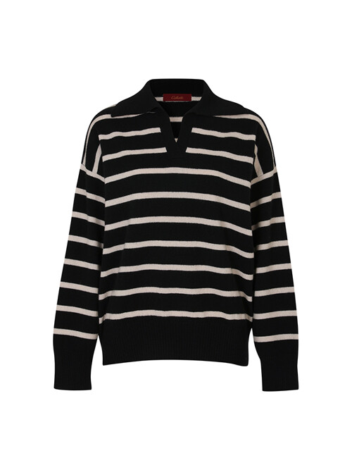 Cashmere Stripe Open Collar Sweater