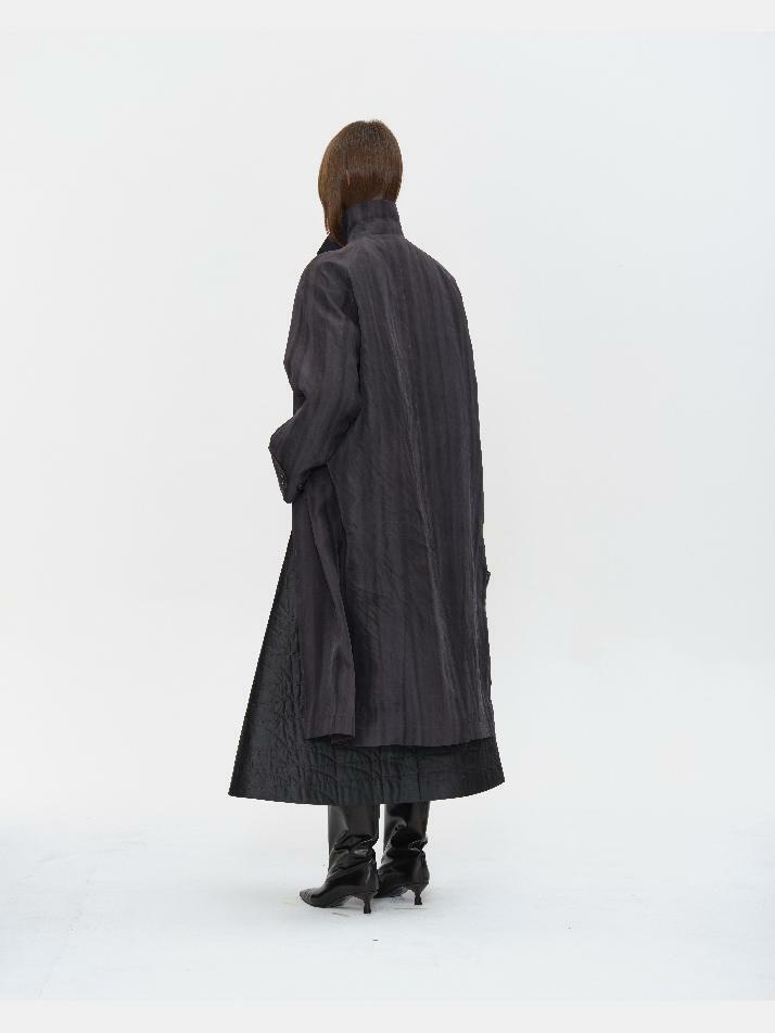 NATURAL DYED STRIPED SILK LONG COAT