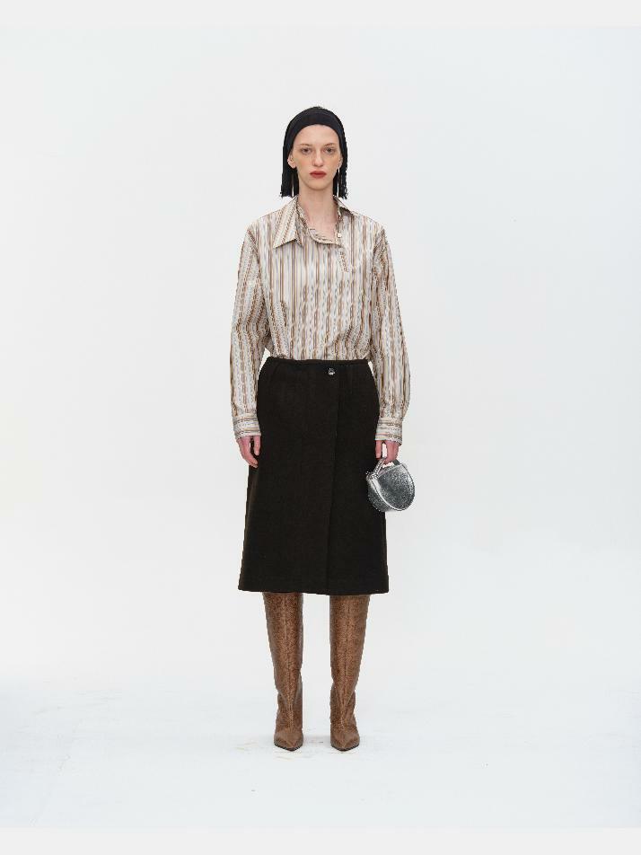 STRIPED SILK TAFFETA DETACHABLE COLLAR SHIRT