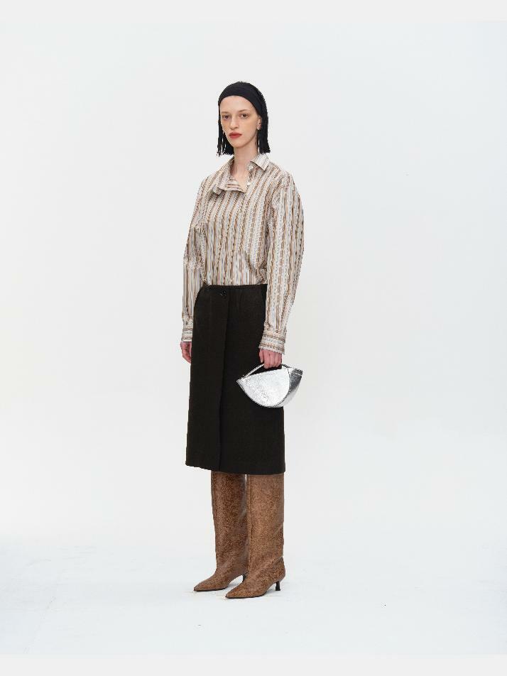 STRIPED SILK TAFFETA DETACHABLE COLLAR SHIRT