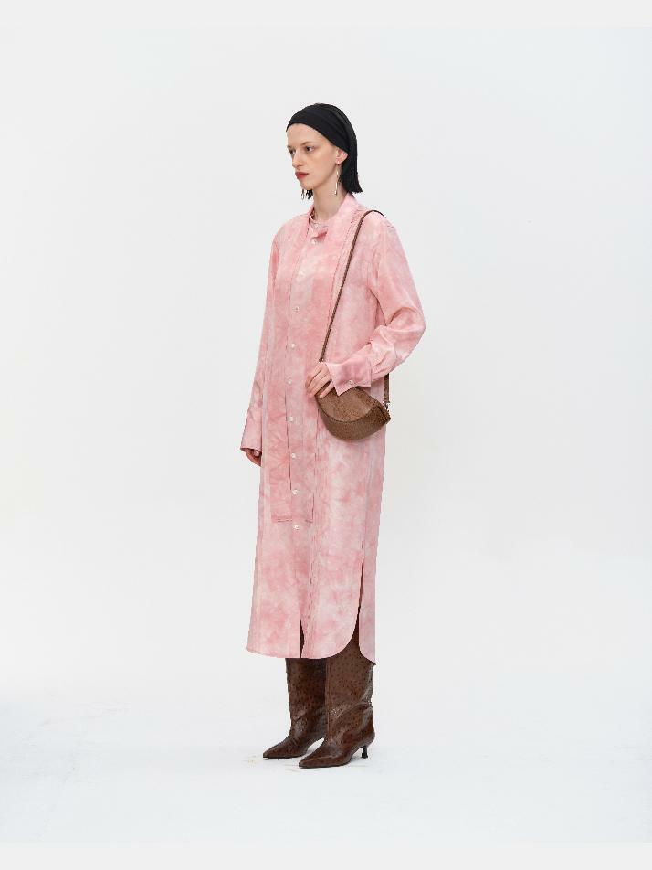 NATURAL COCCUS DYED SILK SHIRT DRESS