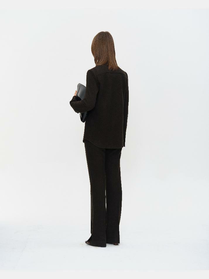 DARK BROWN WOOL FELTED TROUSERS