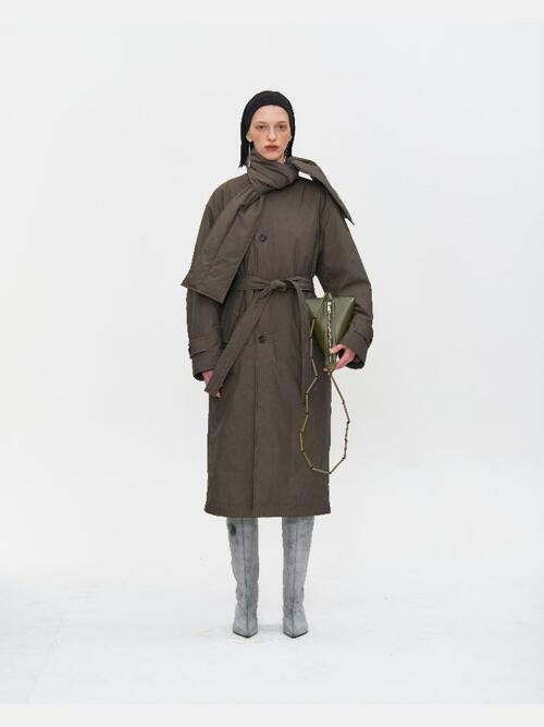 NATURAL DYED COTTON NYLON INSULATED SCARF COAT