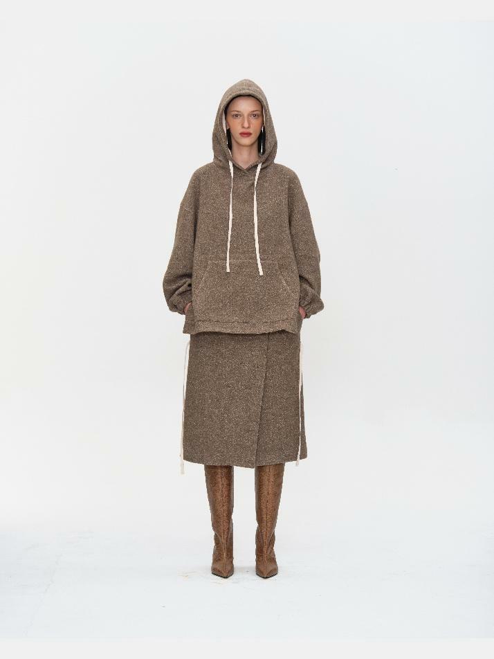 BEIGE WOOL FELTED HOODIE