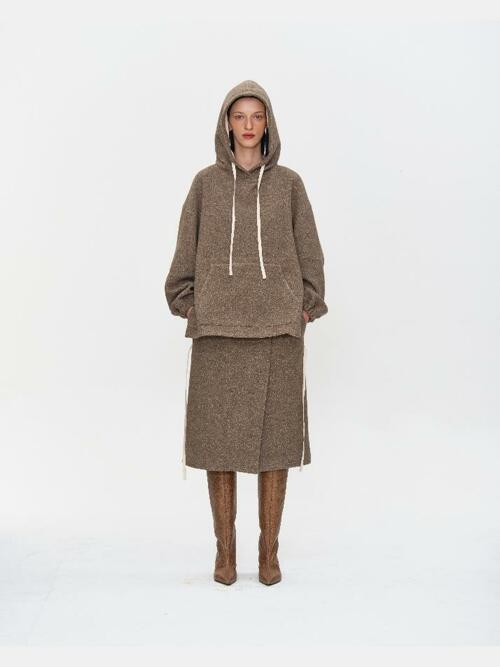 BEIGE WOOL FELTED HOODIE