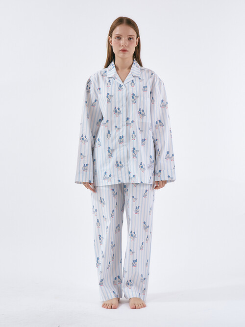 블루헤븐 코튼100%  프리미엄 바이오 워싱  잠옷  긴팔 블루(BLUE)