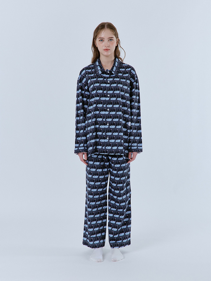 오타니 코튼100%  프리미엄 바이오 워싱  잠옷 긴팔 그레이(GRAY)