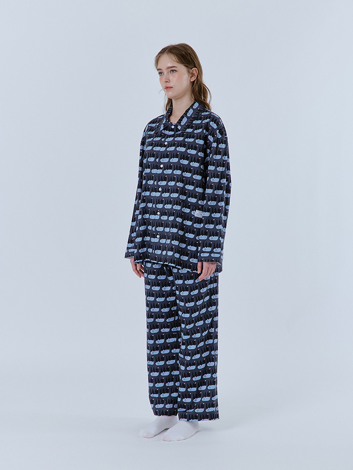 오타니 코튼100%  프리미엄 바이오 워싱  잠옷 긴팔 그레이(GRAY)