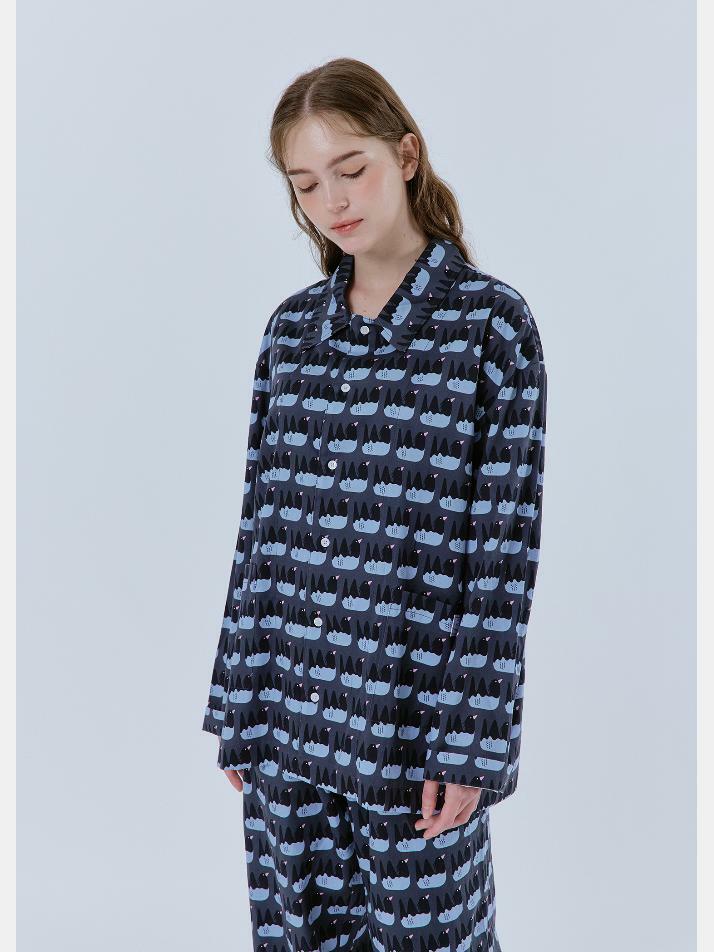 오타니 코튼100%  프리미엄 바이오 워싱  잠옷 긴팔 그레이(GRAY)