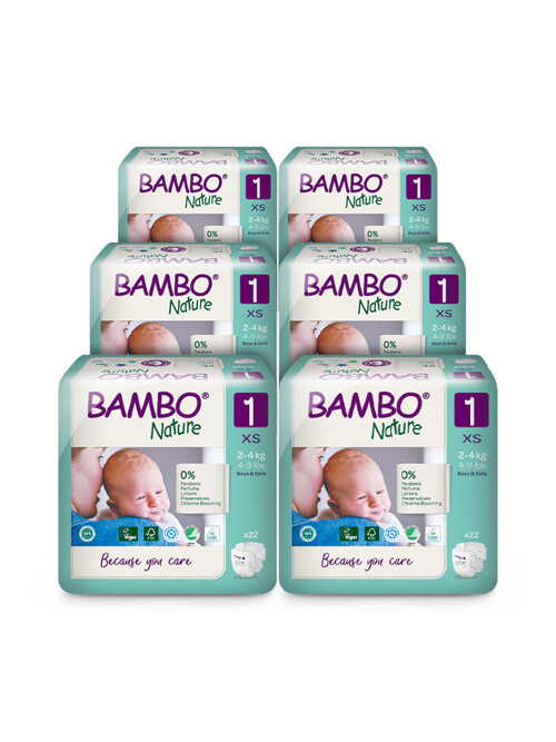 밤보그린 아기 기저귀 1단계 밴드형 1박스(22매x6팩)