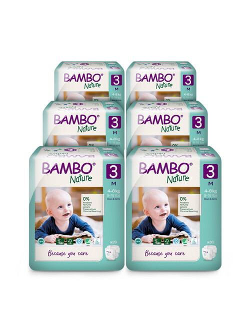 밤보그린 아기 기저귀 3단계 밴드형 1박스(28매x6팩)