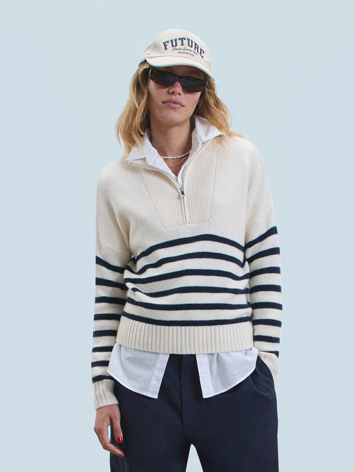 Striped Quarter Zip Sweater