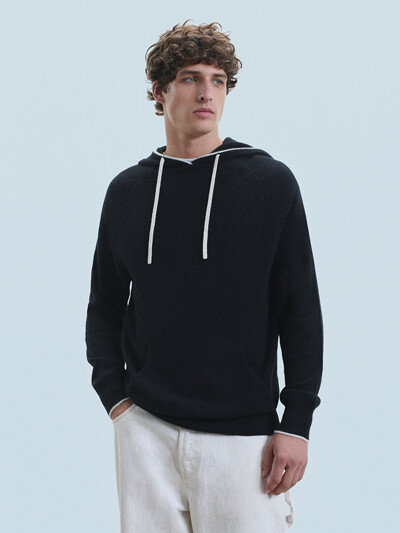 (Uni)Contrast piping Cashmere Hoodie