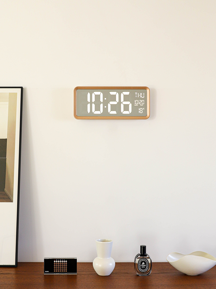 클린 LED 미러 골드 벽탁상겸용 디지털시계 37cm 골드 OTM874GD