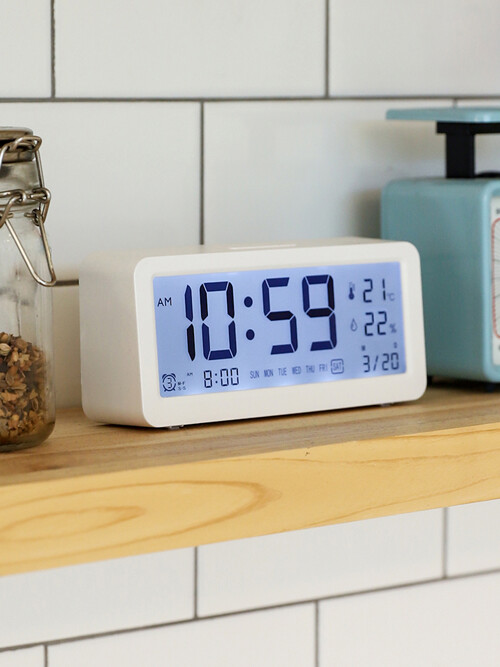 무선 이지라이프 올인원 LCD 디지털 알람 온습도 탁상시계, 화이트 OT1645DW