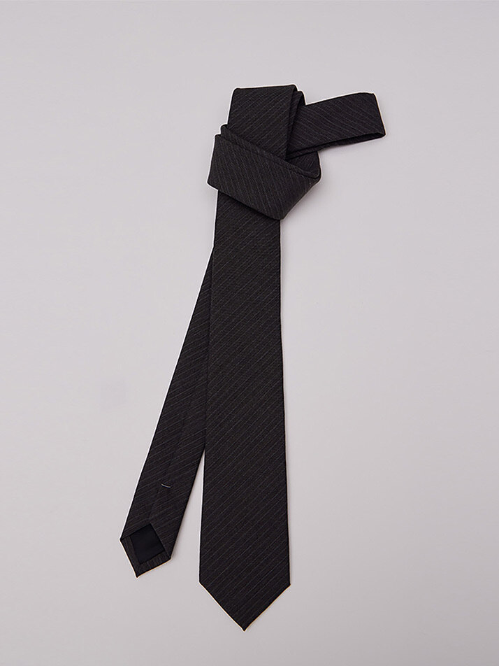 MAN ESSENTIAL WOOL TIE GRAY STRIPE