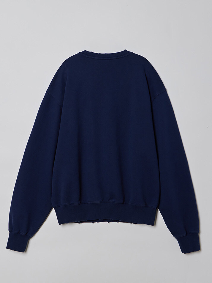 MAN LOGO DAMAGED SWEAT SHIRTS NAVY