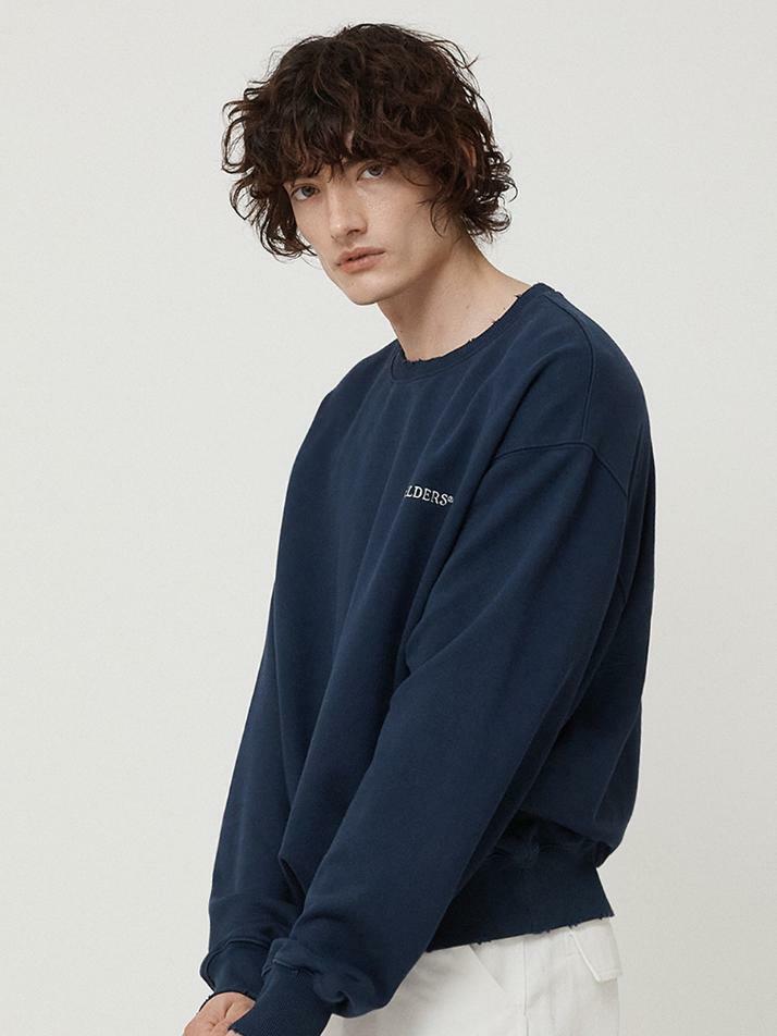 MAN LOGO DAMAGED SWEAT SHIRTS NAVY