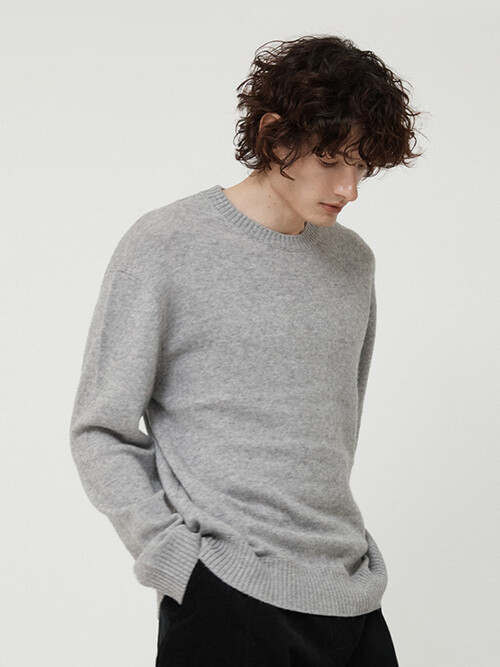 MAN CASHMERE BLEND WOOL CREW NECK KNIT GRAY