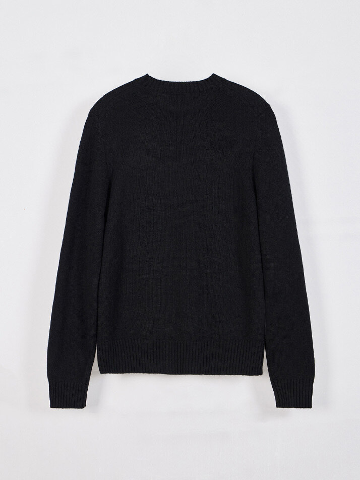 MAN CASHMERE BLEND WOOL CREW NECK KNIT BLACK