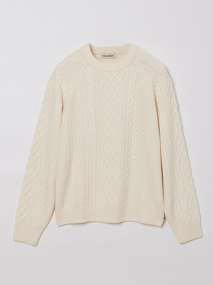 MAN CASHMERE BLENDED CABLE KNIT WHITE