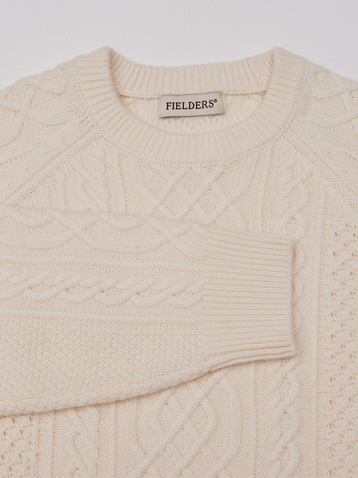 MAN CASHMERE BLENDED CABLE KNIT WHITE