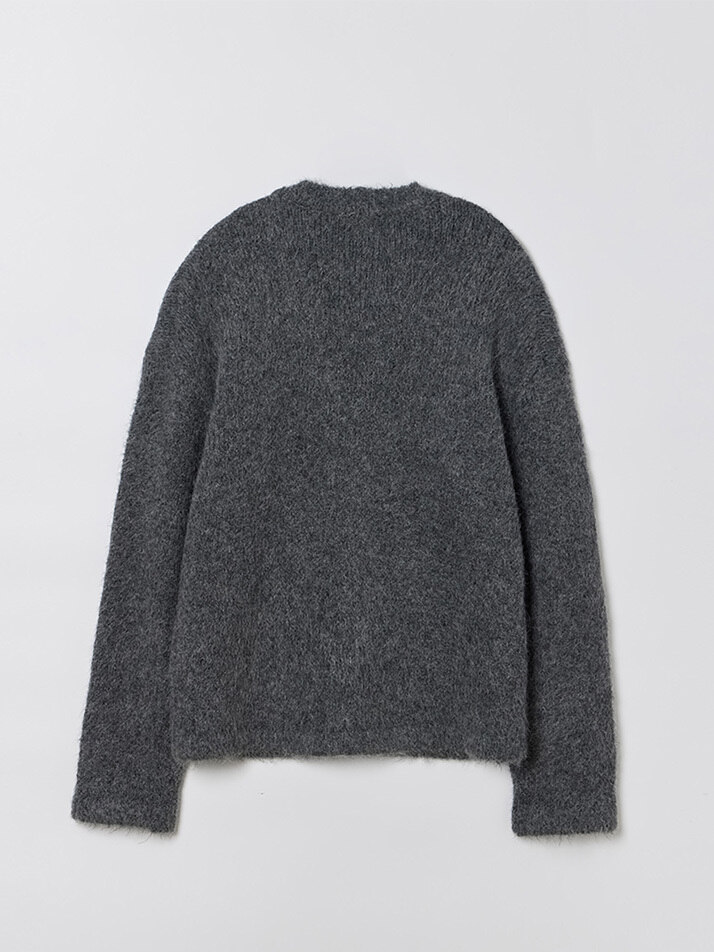 MAN ALPACA HAIRY CARDIGAN DEEP CHARCOAL