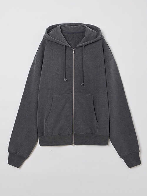 WOMAN PIGMENT DYEING HOODIE ZIP UP DEEP GRAY
