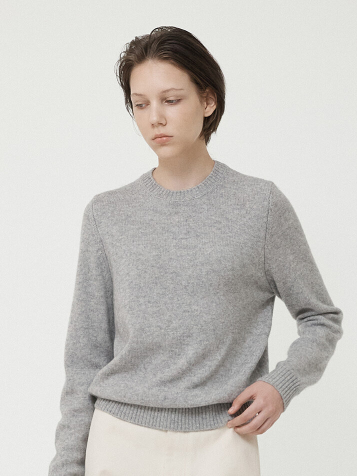 WOMAN CASHMERE BLEND WOOL CREW NECK KNIT GRAY