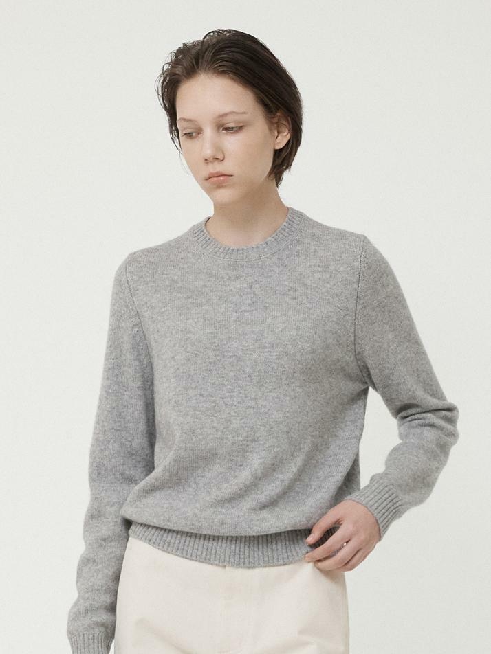 WOMAN CASHMERE BLEND WOOL CREW NECK KNIT GRAY