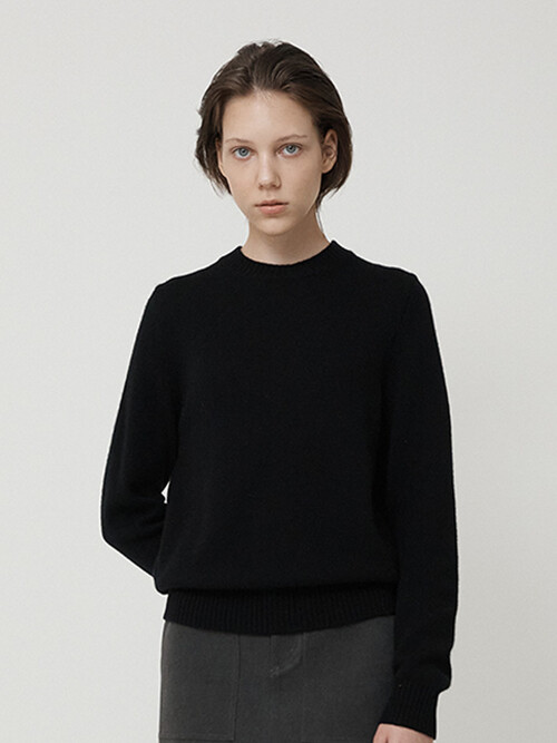 WOMAN CASHMERE BLEND WOOL CREW NECK KNIT BLACK