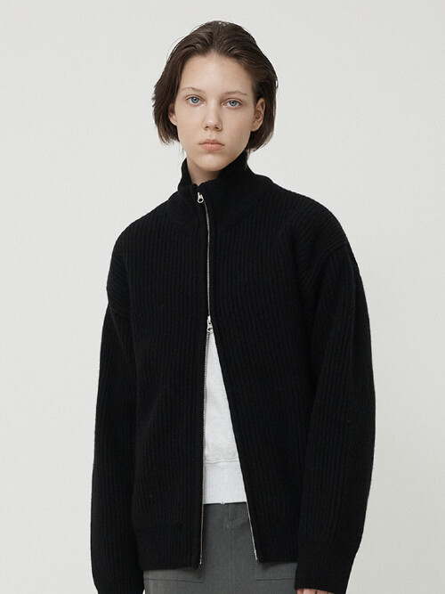 WOMAN FULL KNIT ZIP UP BLACK