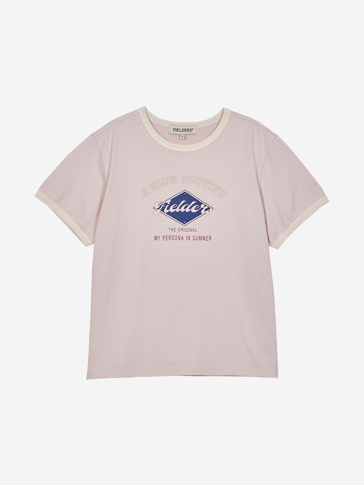 GRAPHIC CROPPED RINGER T-SHIRT PINK/BEIGE