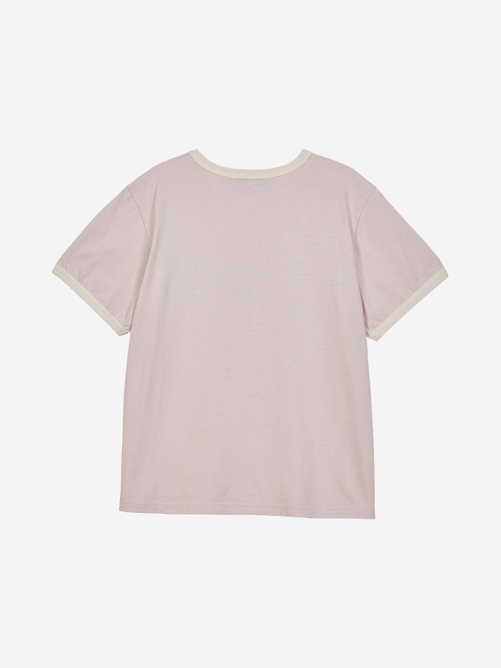 GRAPHIC CROPPED RINGER T-SHIRT PINK/BEIGE