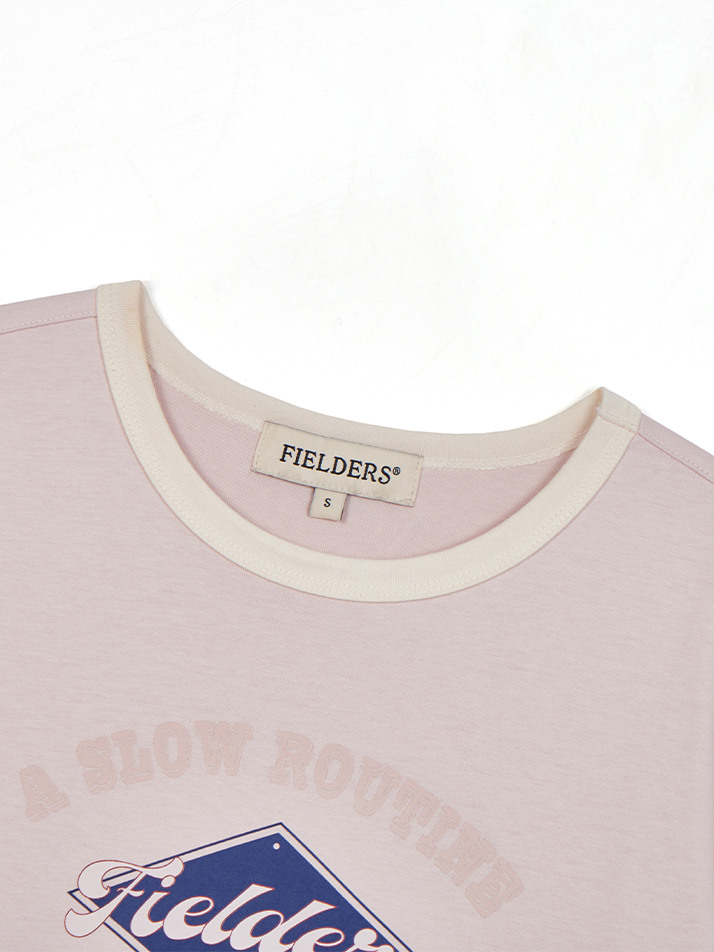 GRAPHIC CROPPED RINGER T-SHIRT PINK/BEIGE
